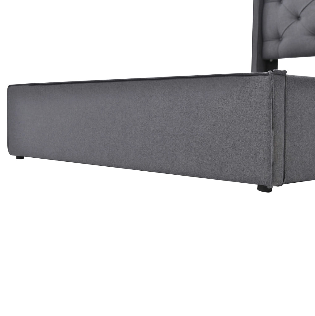 Letto contenitore singolo ULEVR 90x200 cm con sollevamento a cilindri e rete a doghe, cotone grigio