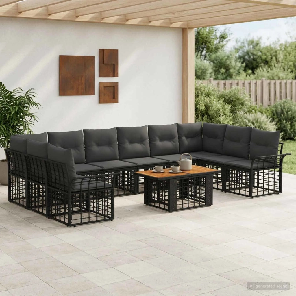 Set Divano da Giardino 11 pz Nero e Grigio scuro polyrattan 3438011