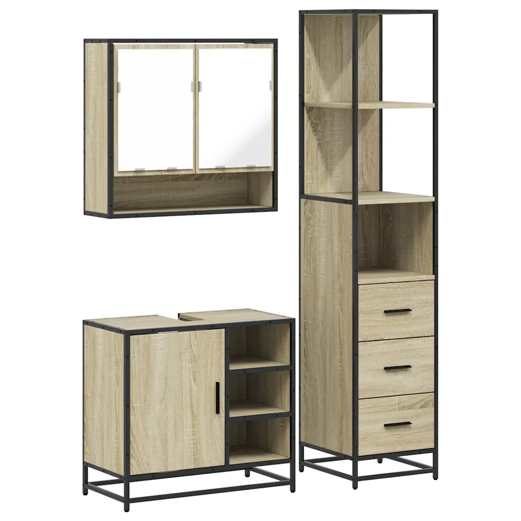 Set Mobili da Bagno 3 pz Rovere Sonoma in Legno Multistrato