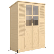 Armadio da Giardino Walk-in 147x68x198 cm con Pavimento e 4 Finestre in Legno di Abete