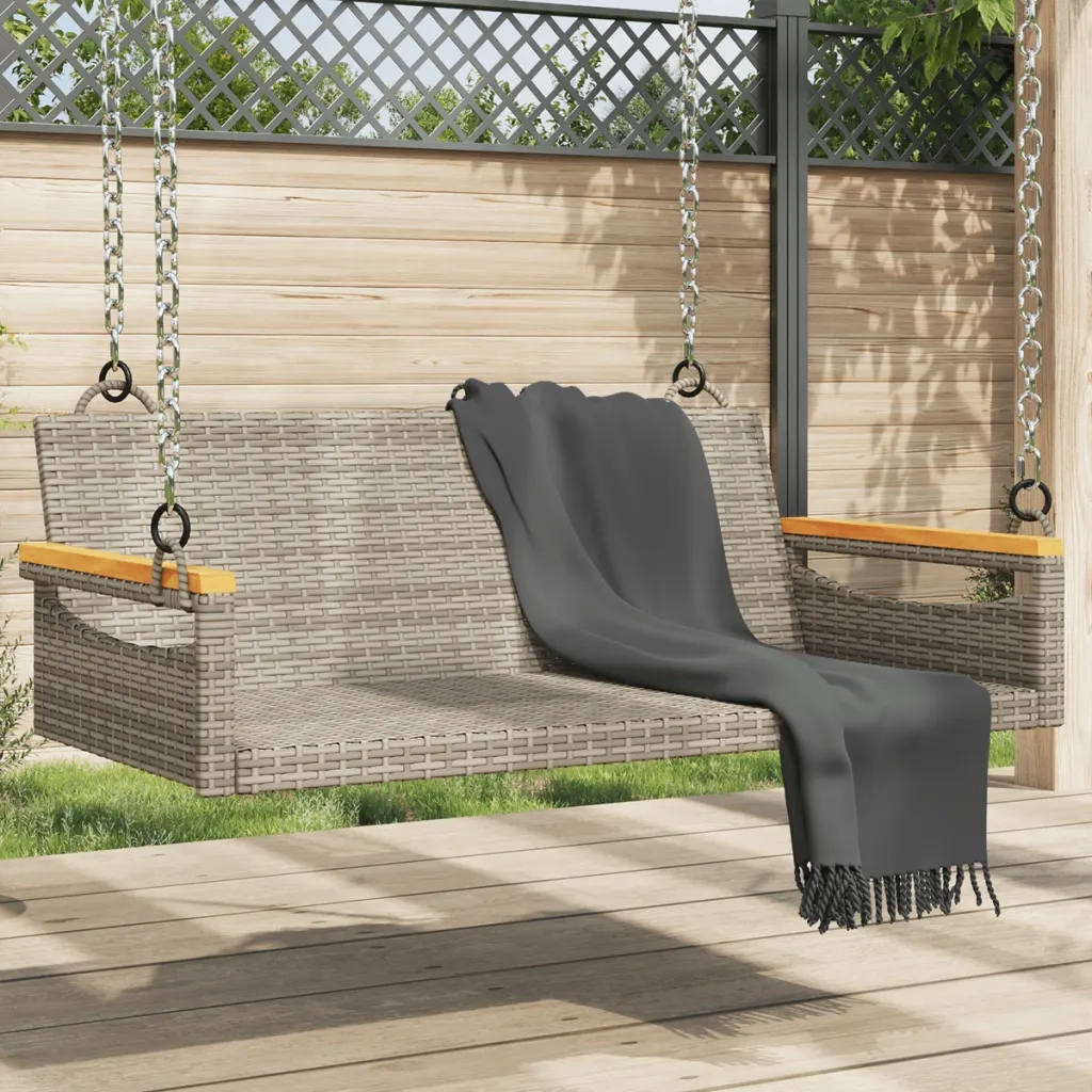Panca da Giardino | Panchina Dondolo Grigia 109x62x40 cm in Polyrattan