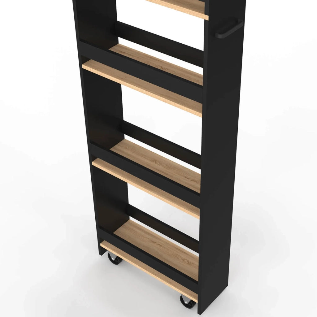 IDMarket - Carrello da cucina salvaspazio HAGA con 6 ripiani, nero e finitura faggio, altezza 177 cm
