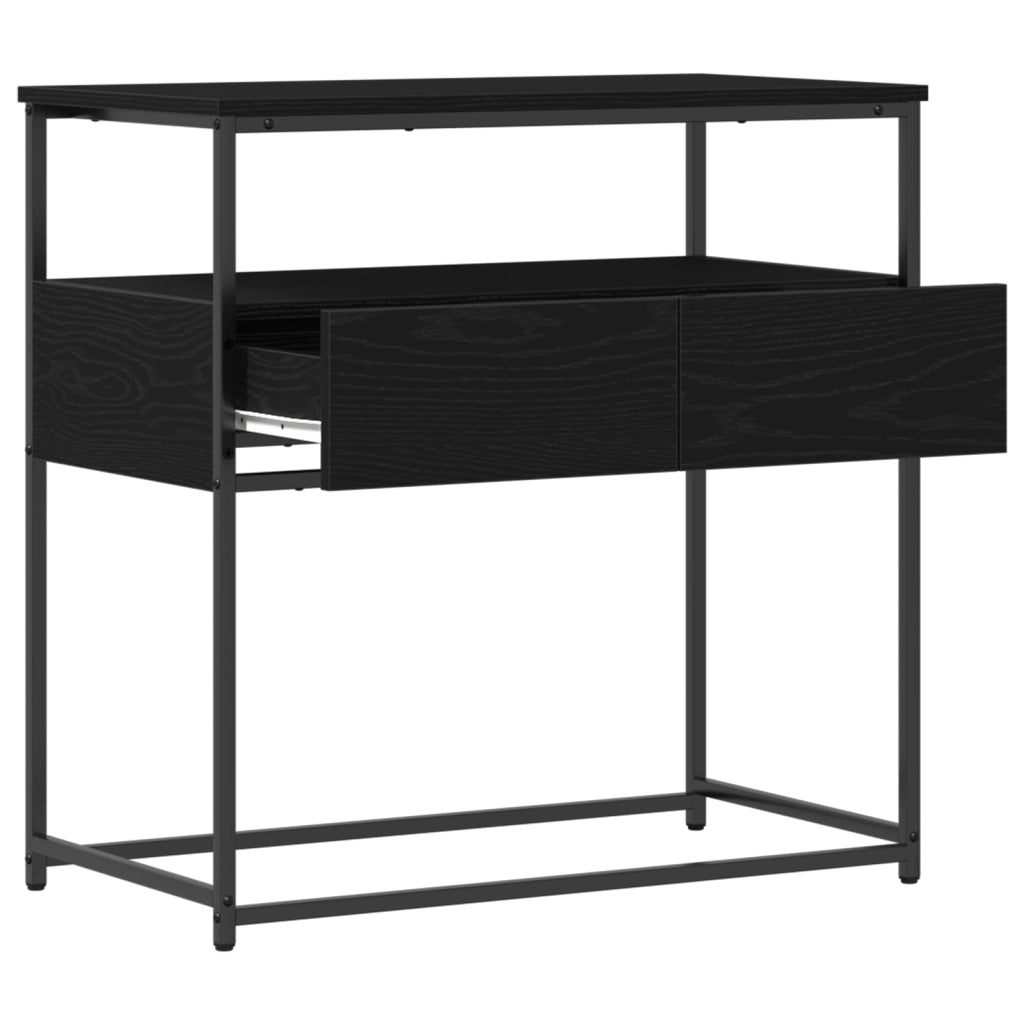 Tavolino  Nero Rovere 75x40x75 cm in Legno Ingegnerizzato e Acciaio