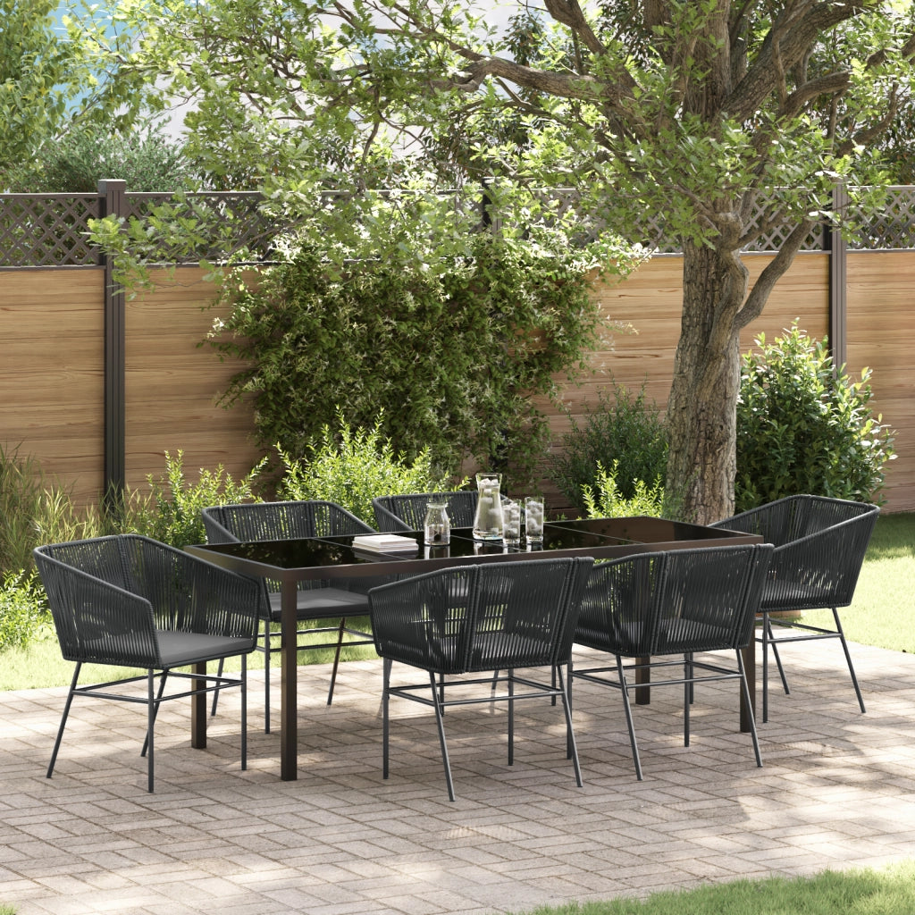 Set di Pranzo da Giardino 7 Pezzi con Cuscini Nero Polyrattan