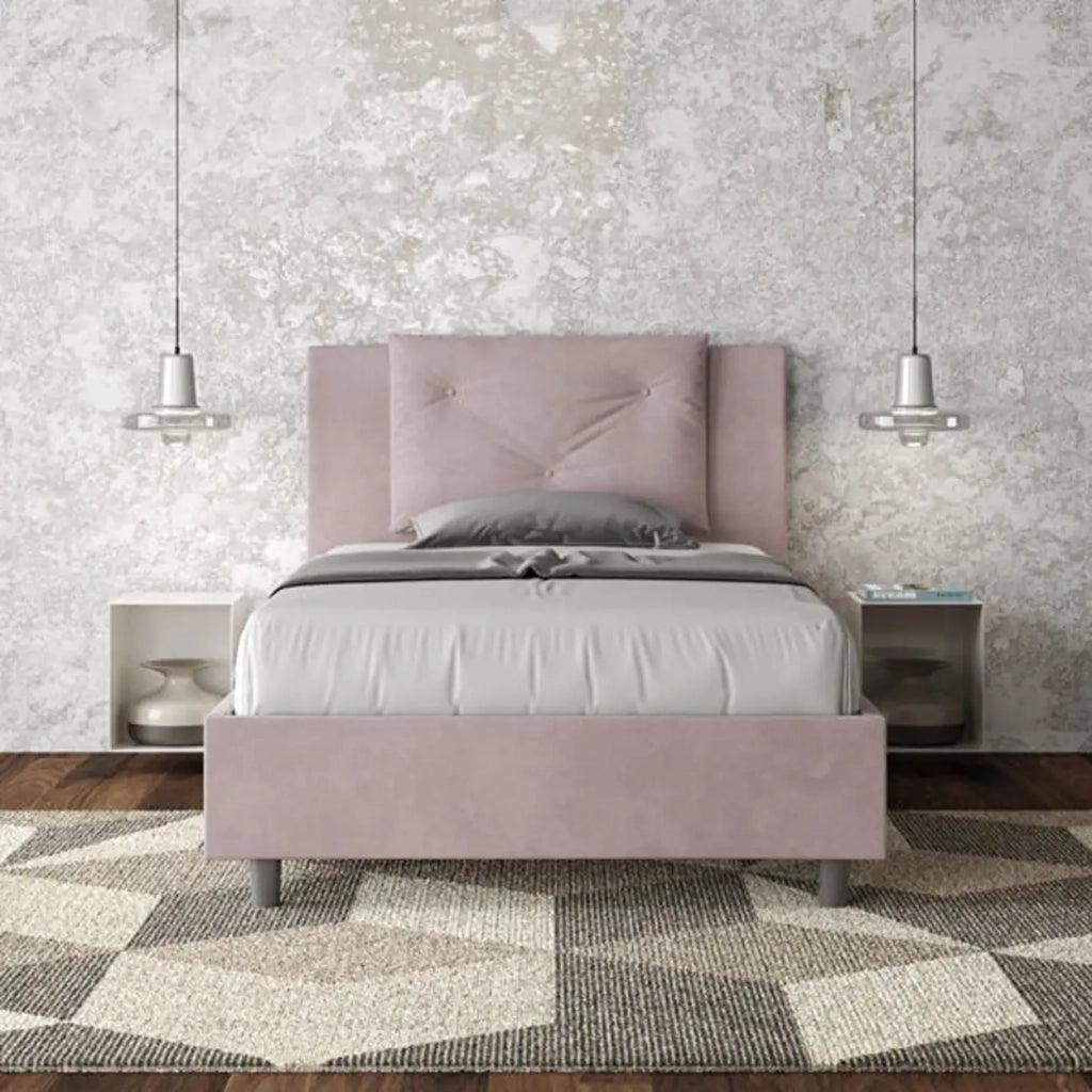 Letto una piazza e mezza contenitore imbottito 120x210 microfibra glicine Appia