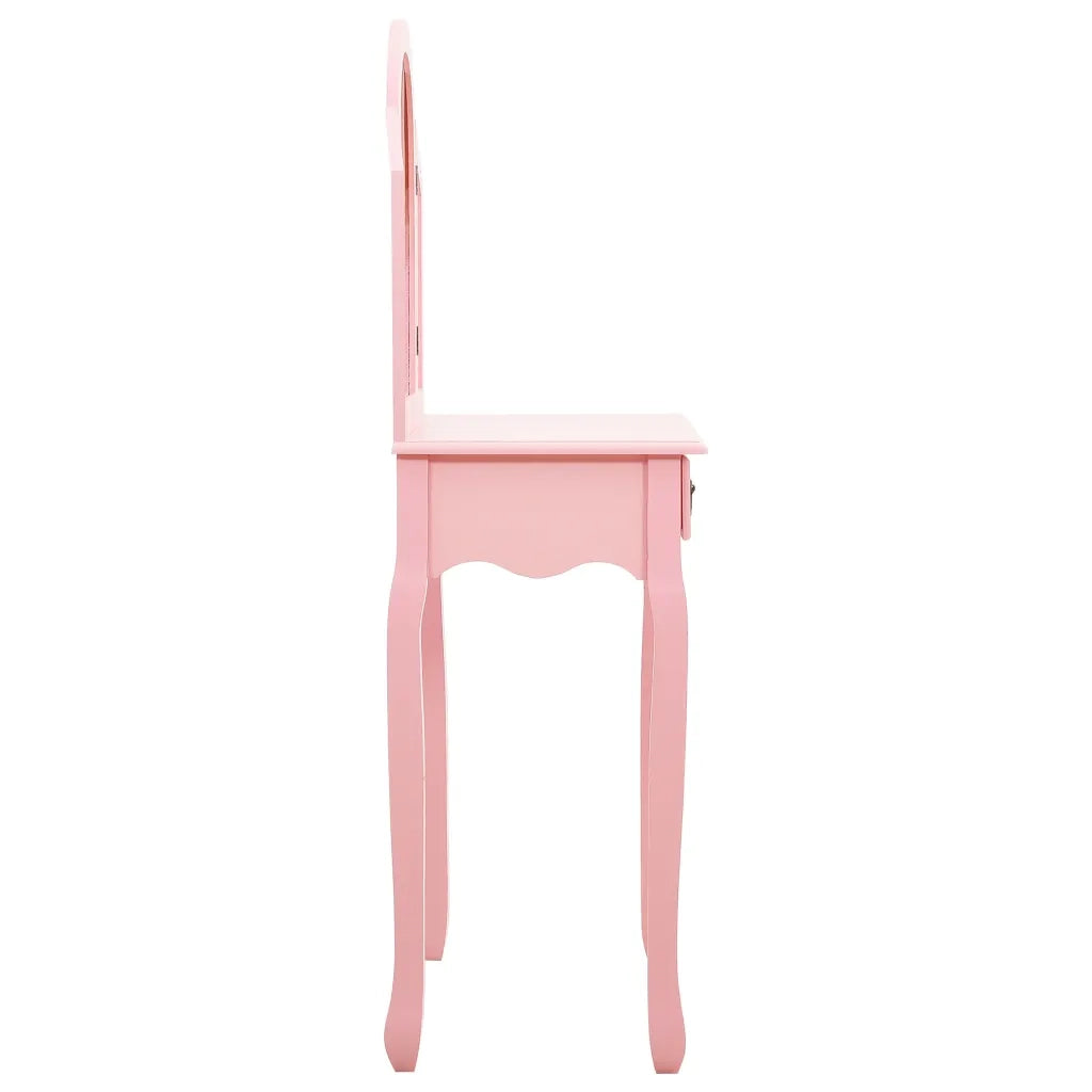 Toeletta | Tavolo da Trucco con Sgabello Rosa 65x36x128 cm Paulownia e MDF