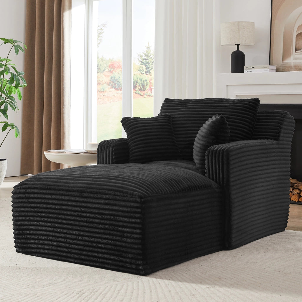 Chaise longue 166x100x82 cm nera in velluto a coste， senza montaggio