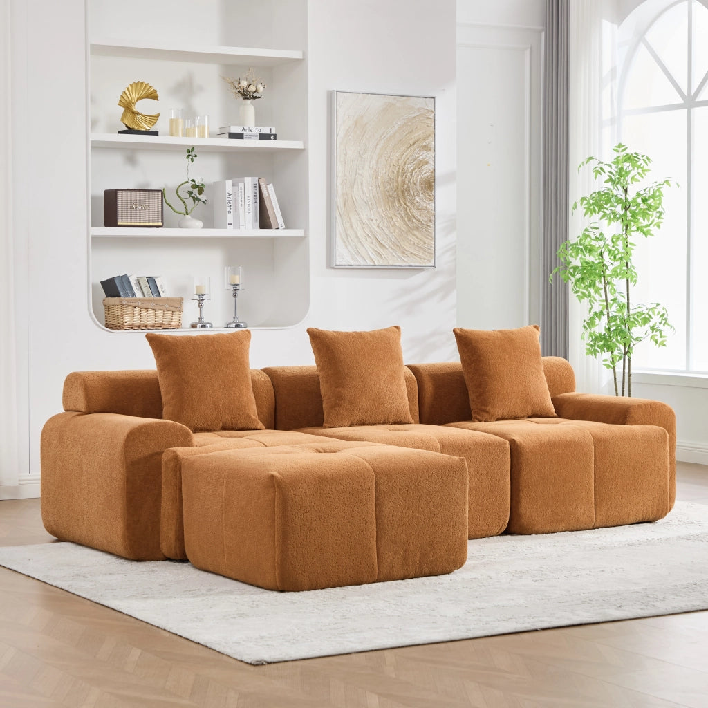 Divano angolare modulare in tessuto con schiuma memory, seduta confortevole, senza montaggio, arancione 268 × 102 × 78 cm