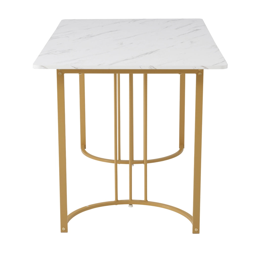 Set tavolo da pranzo 140x80 cm; effetto marmo; MDF bianco