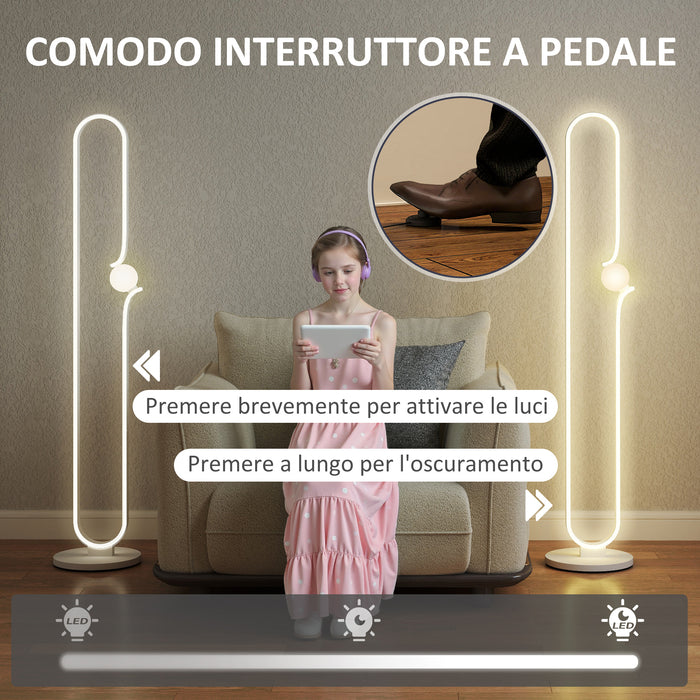 Lampada da Terra a LED Design ad Arco con Sfera in Vetro Luminosità Regolabile e Interruttore a Pedale Bianco