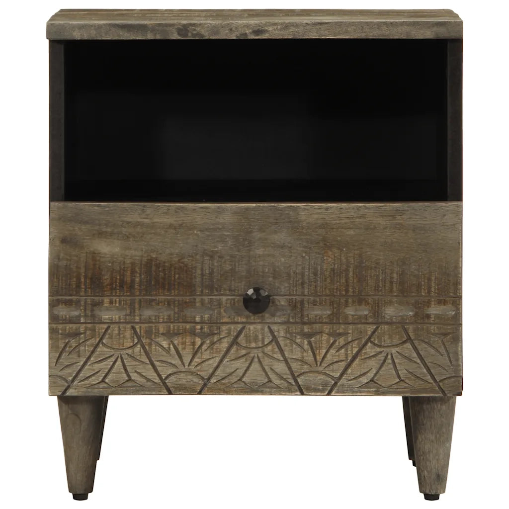 Comodino Grigio Chiaro 40x33x46 cm in Legno Massello di Mango 4017798