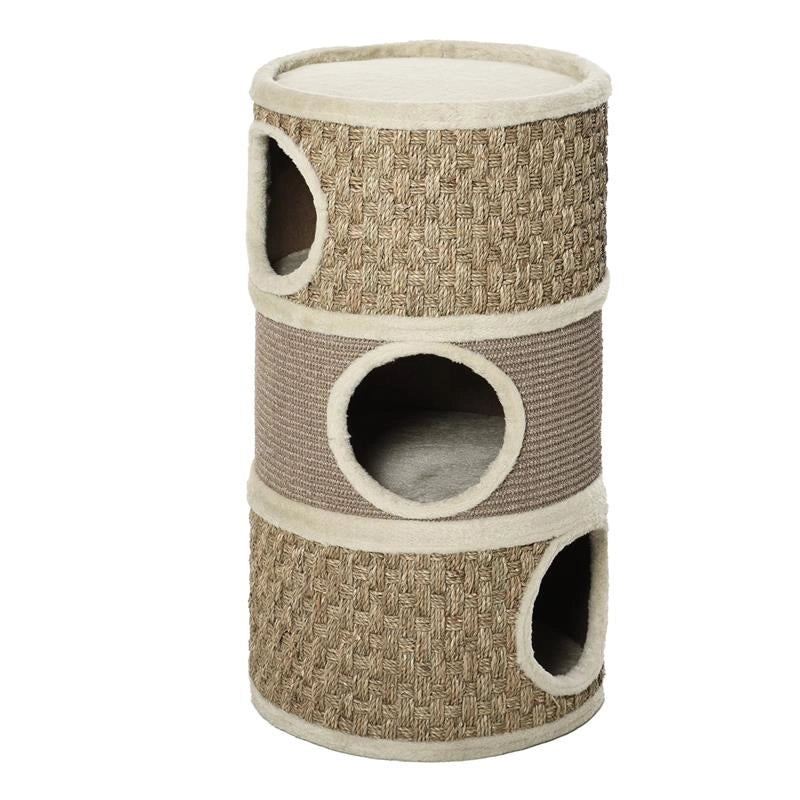 CASETTA CUCCIA PER GATTI TIRAGRAFFI A TORRE 3 NICCHIE CORDA IN SISAL ALGA MARINA