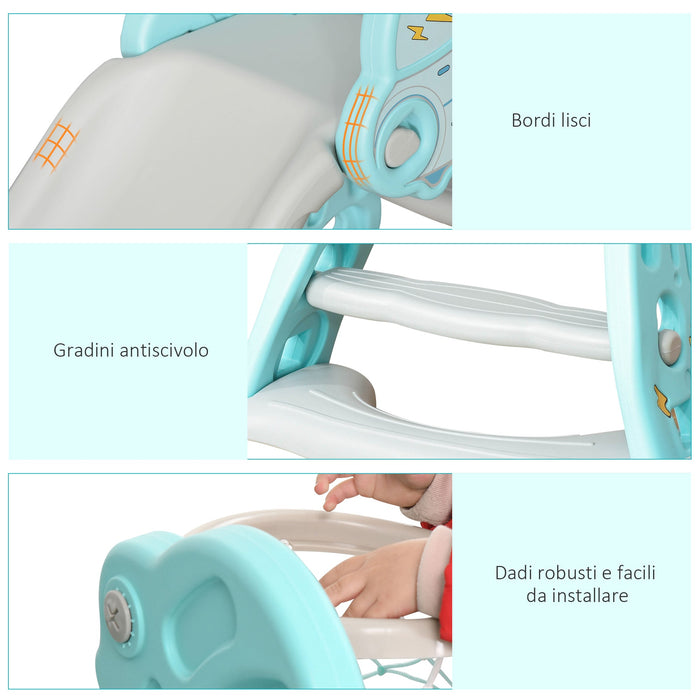 Scivolo per Bambini Pieghevole con Canestro Basket 140x87x75 cm Blu e Grigio