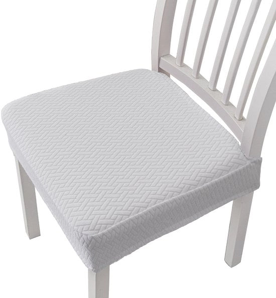 Set di cuscini per poltrone in jacquard stretch, 4 pezzi, rimovibili e lavabili, con cinturini di sostegno - Bianco - 35*35*5
