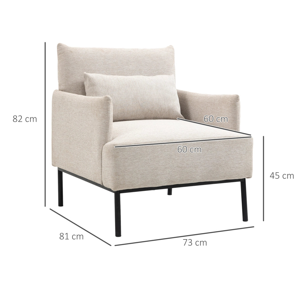 EasyComfort Poltrona Moderna d'Arredo con Cuscino Extra, in Tessuto Effetto Lino e Acciaio, 73x81x82 cm, Bianco Crema