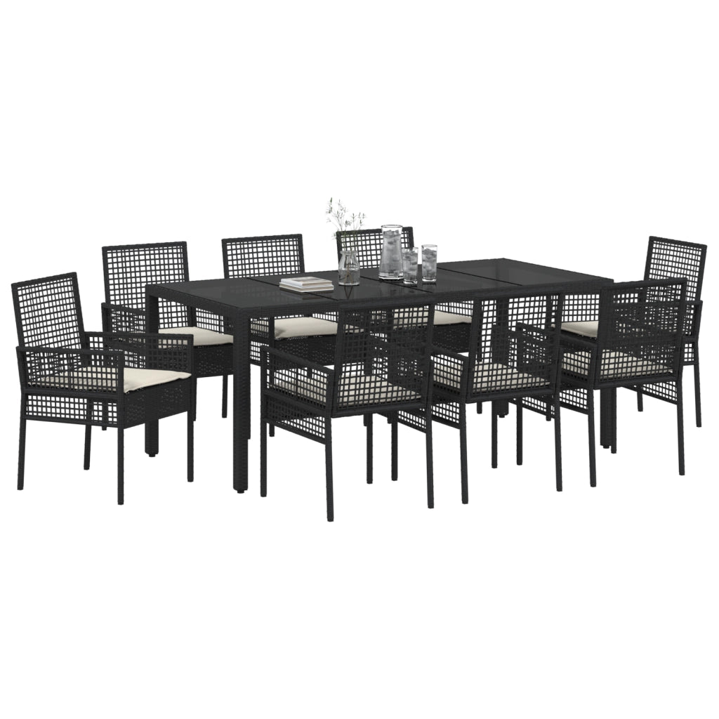 Set da Pranzo da Giardino in 9 Pezzi Polyrattan Nero