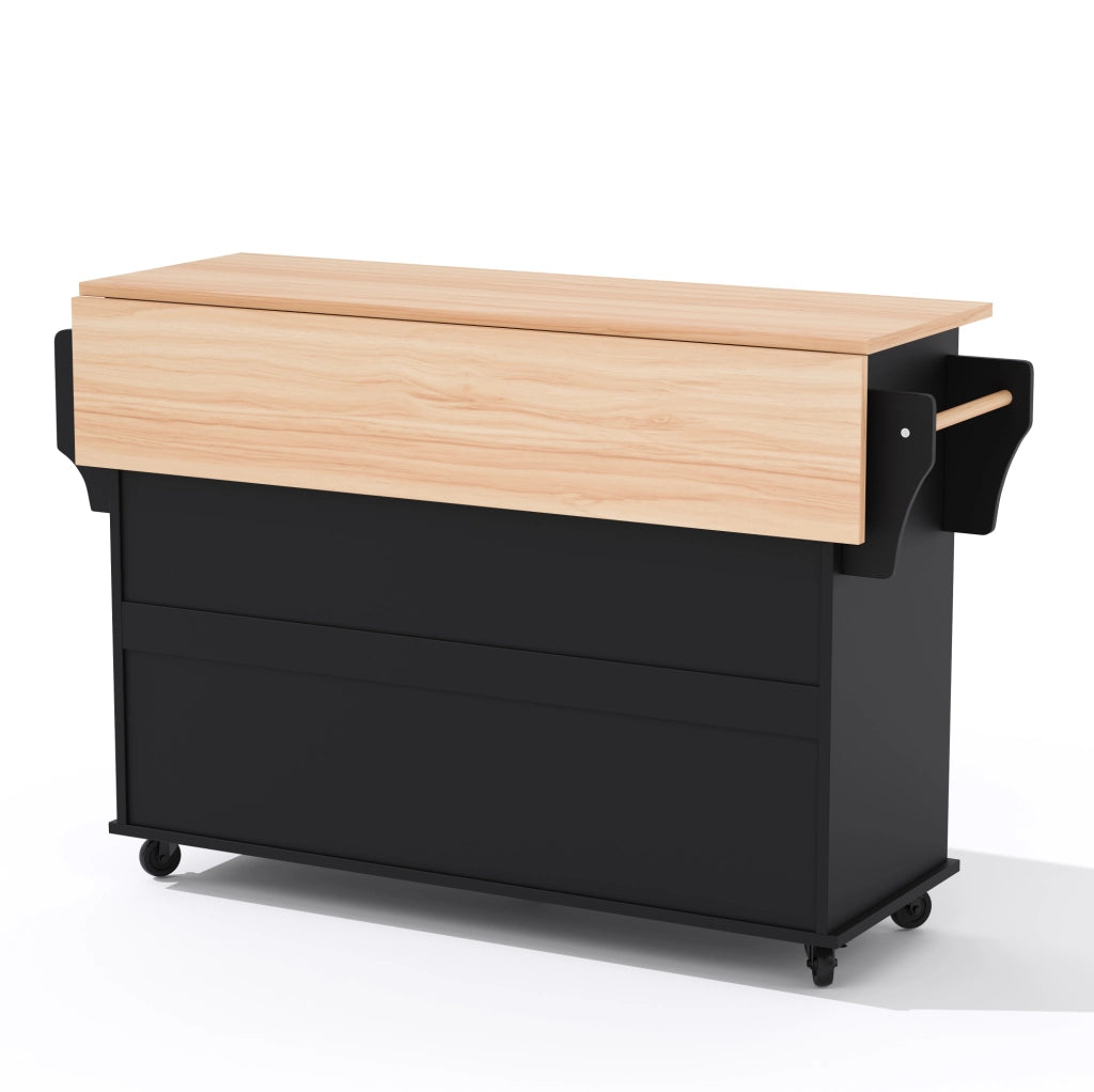Isola da cucina mobile 136x70x92 cm con piano estraibile; cassetto nascosto; MDF nero e naturale