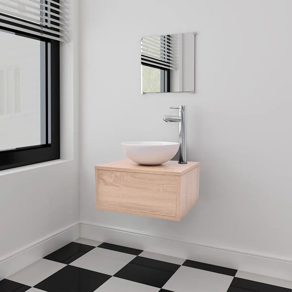 Mobili da Bagno | Armadio da bagno con Lavabo Set 3 pz Beige