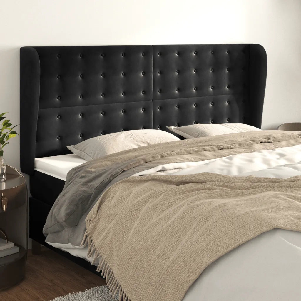 Testiera | Testata ad Orecchio Nera 203x23x118/128 cm in Velluto