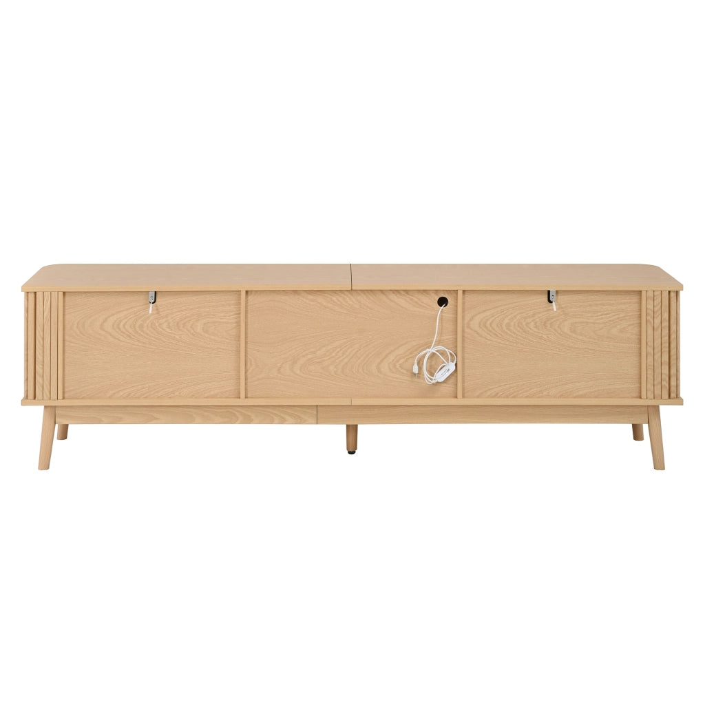 Mobile porta TV con 4 cassetti, 2 ante in vetro temperato, LED con app, in truciolare, naturale, 180 × 40 × 50 cm