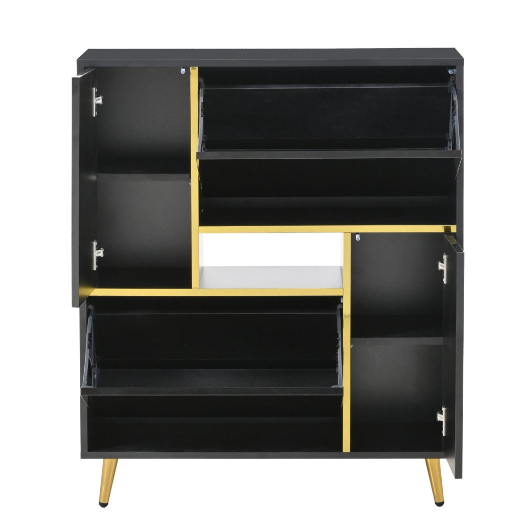 Scarpiera nera con frontale lucido; LED a 16 colori; 80 x 25 x 96 cm in truciolare