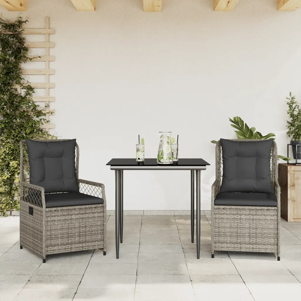 Set da Pranzo da Giardino 3 pz | Set Salotto da Giardino con Cuscini in Polyrattan Grigio