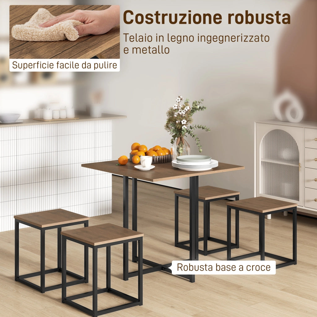 Set 5 Pezzi Sedie da Pranzo e Tavolo Industriale ¨C zephmum ¨C Legno e Metallo, Nero