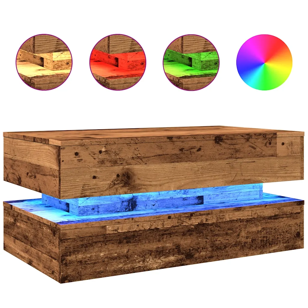 Tavolino da Salotto con Luci LED Legno Antico 90x50x40 cm 857718