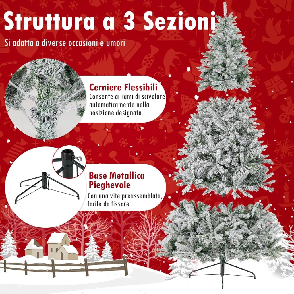 Albero di Natale Artificiale Innevato Metà 180 cm Pre-illuminato | Albero di Natale con 180 Luci LED Bianche Calde e Multicolori, 9 Modalità, 652 Punte di Rami in PE & PVC e Telecomando