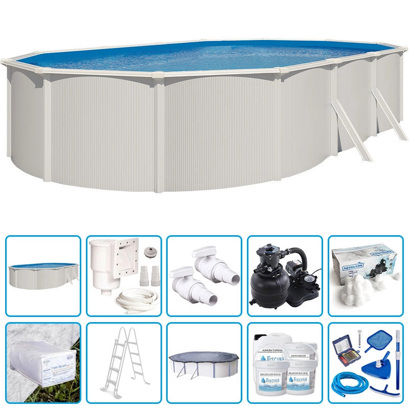 Piscina Fuori Terra Steel White - 7,60 X 4,55 X H.1,32 M - Kit Pro