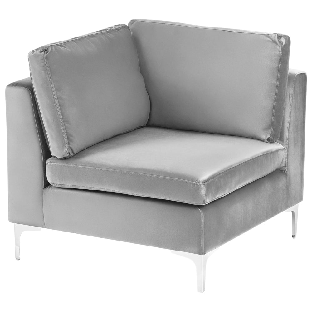 Divano ad angolo a 1 posto in velluto grigio Modulo con gambe in metallo argento Stile glamour