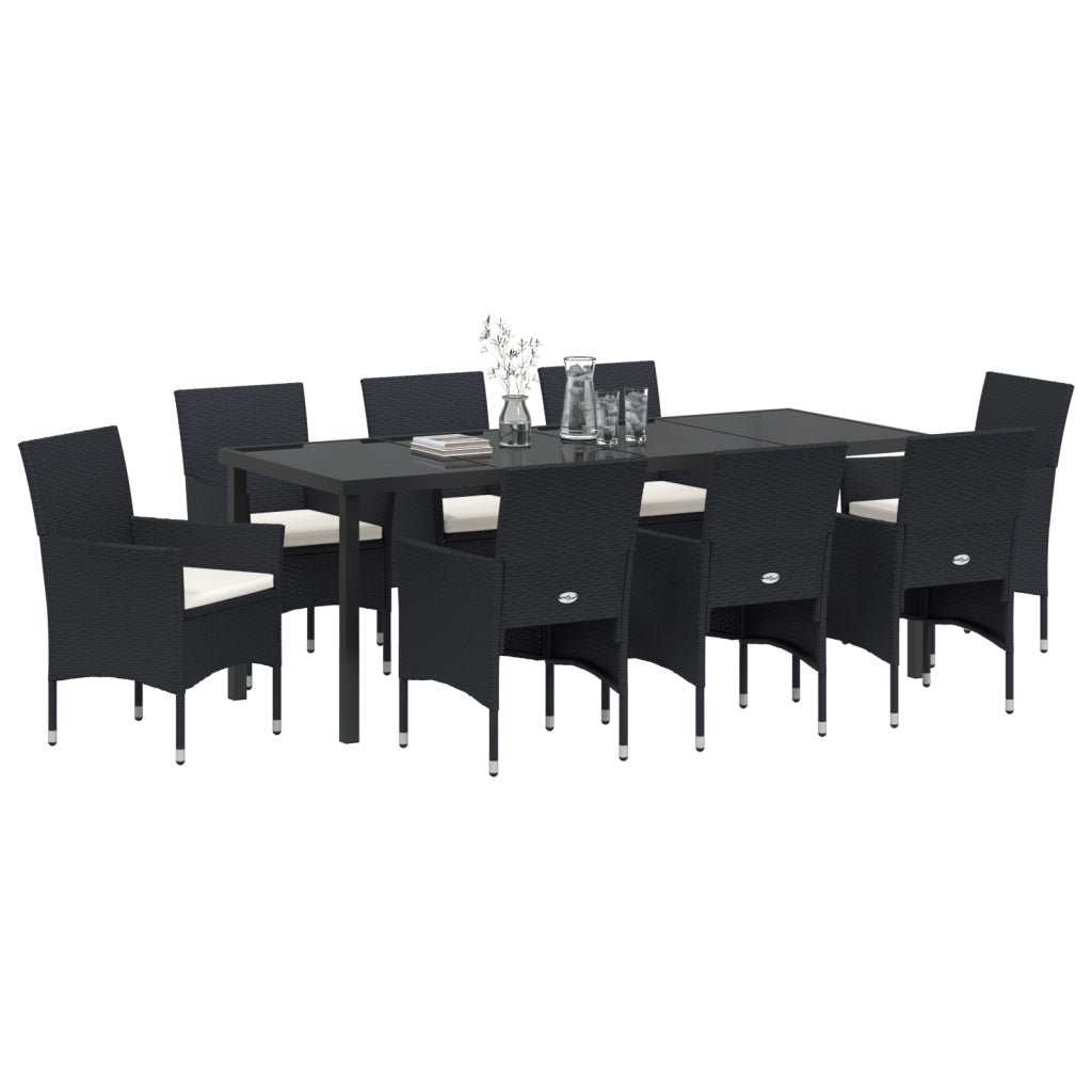 Set da pranzo giardino 9 pezzi Nero Polyrattan