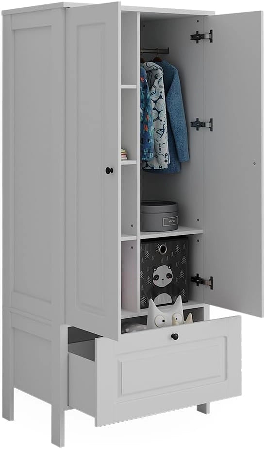 Guardaroba per bambini Ajaton, Bianco, 83.3 x 187 cm, per la conservazione di abbigliamento e accessori per bambini