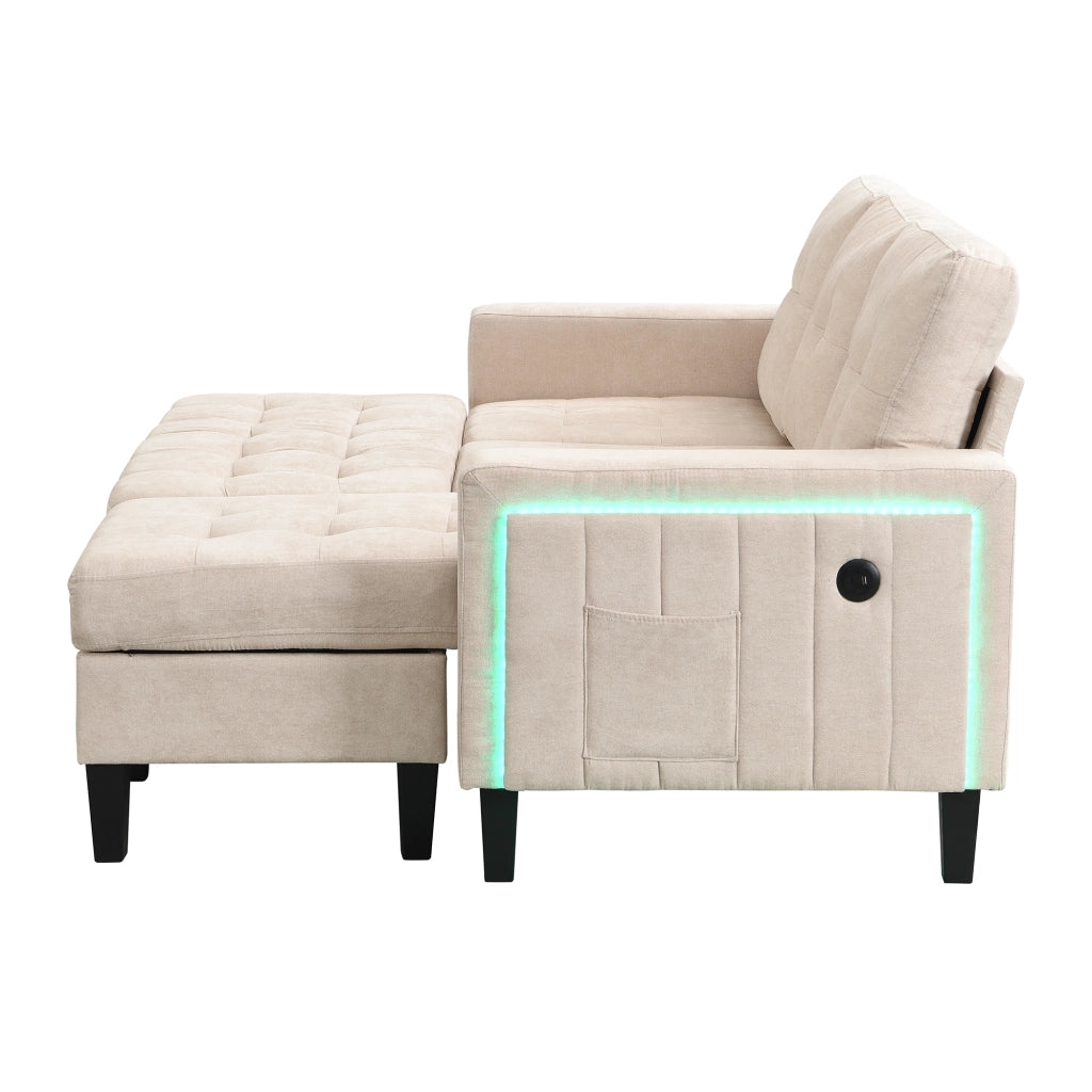 Divano angolare modulare con pouf e LED ¨C MINIMAL ¨C 3 posti + chaise longue