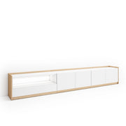 Mobile TV Soggiorno, 310x50x37 cm, Per TV fino a 80", LED, Bianco e Rovere soft