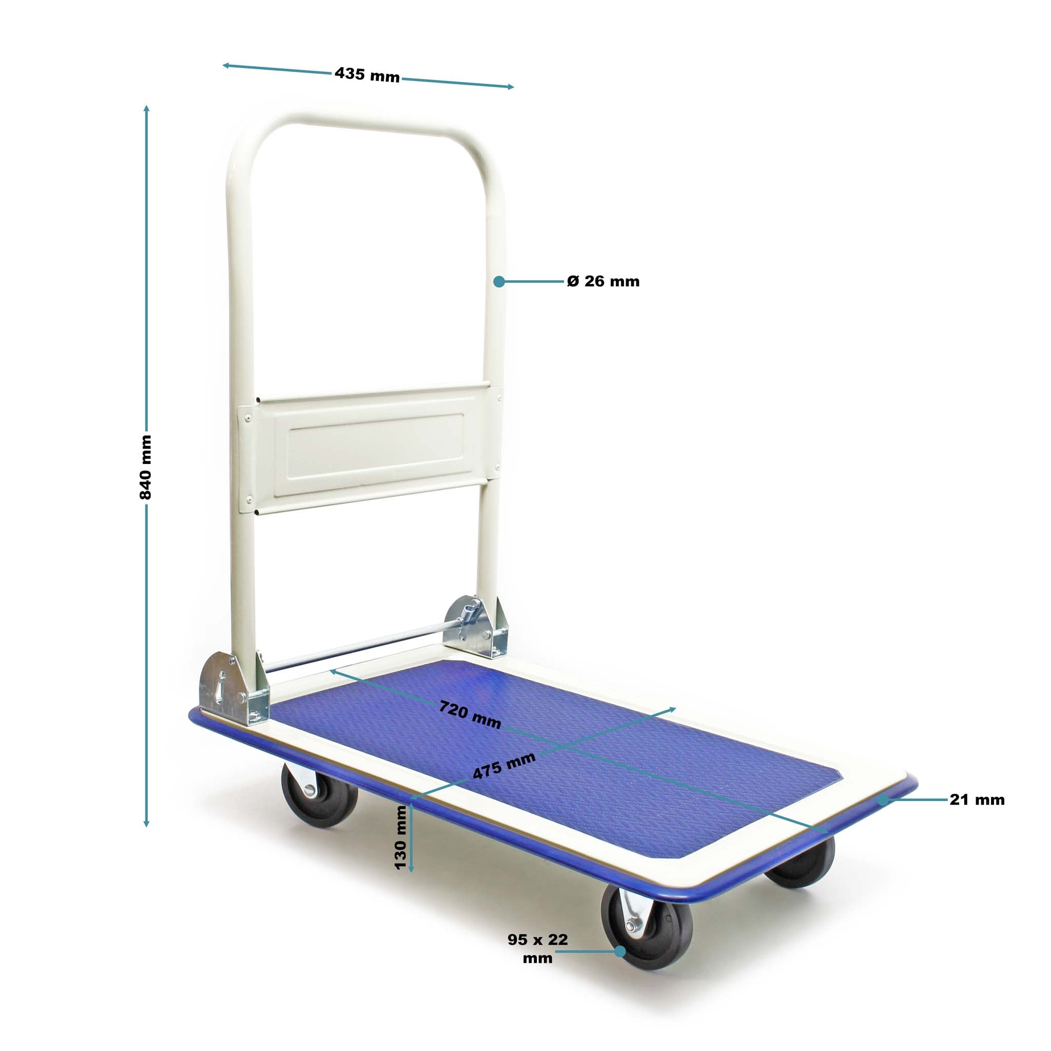 Carrello a pianale da magazzino max 150 kg con manico pieghevole