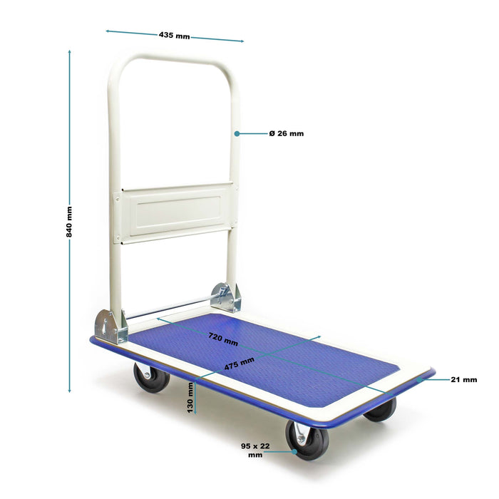 Carrello a pianale da magazzino max 150 kg con manico pieghevole