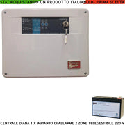 Centrale di Allarme Diana 2 Zone Chiave Meccanica Batteria 12 V 7 Ah Per Impianto Antifurto Filare. Gestisce Sensori Ingresso Per Chiave Remota o Telegestione Comando Sirene Combinatore SOS Fumogeni