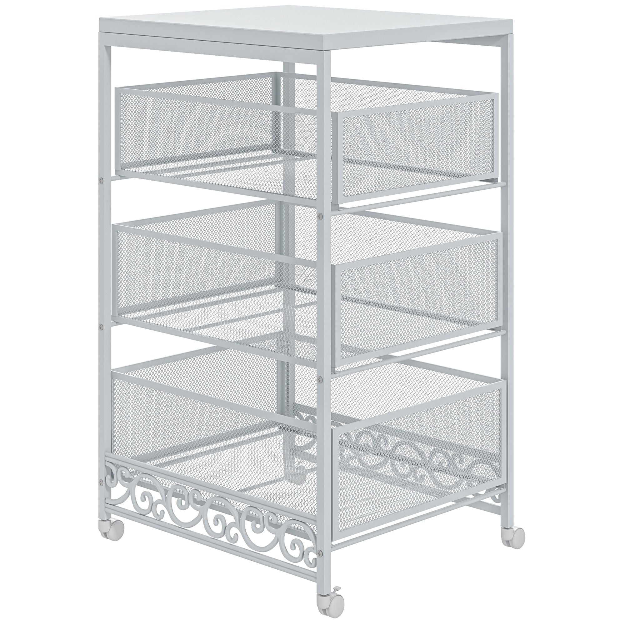 Carrello da Cucina Portaoggetti 3 Livelli 34x29,5x57,5 cm in Truciolato e Acciaio Bianco