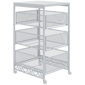 Carrello da Cucina Portaoggetti 3 Livelli 34x29,5x57,5 cm in Truciolato e Acciaio Bianco