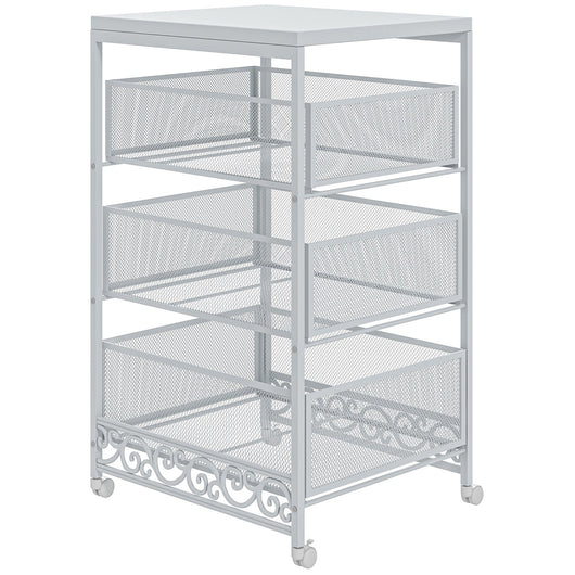 Carrello da Cucina Portaoggetti 3 Livelli 34x29,5x57,5 cm in Truciolato e Acciaio Bianco