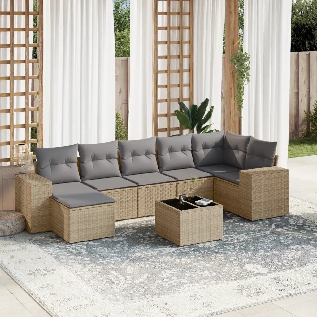 Set Divano da Giardino 8 pz con Cuscini Beige in Polyrattan 3222888