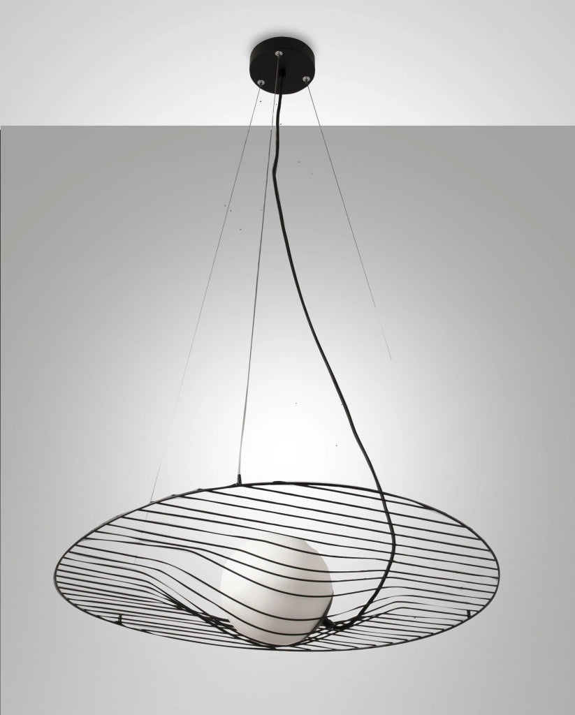 Homa Lampada a Sospensione in Metallo e Vetro Soffiato Nero, Attacco E27 40W, Design Elegante per Interni IP20, Altezza Regolabile 2000mm