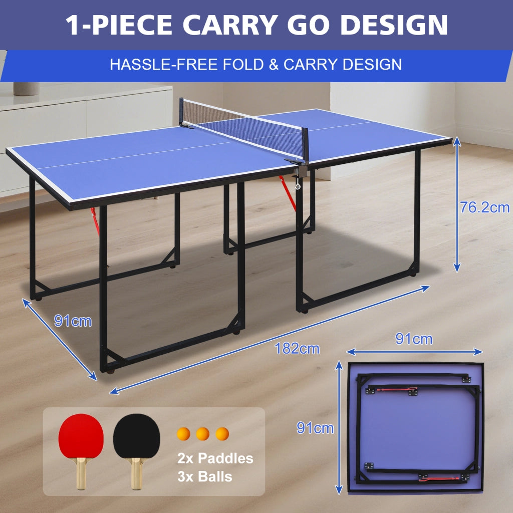 TAVOLO DA PING PONG PIEGHEVOLE 182x91x76,2 cm MDF Nero/Blu Set completo