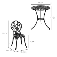 Set da Giardino 3 Pezzi in Alluminio con 2 Sedie 42.5x47.5x89 cm e Tavolino Rotondo Ø60x67 cm, Nero