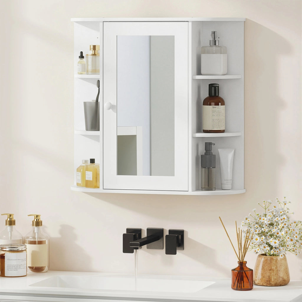Mobile Bagno a Parete con Specchio ¨C Xylo ¨C 6 Ripiani Aperti 2 Chiusi Bianco 66x17x63 cm