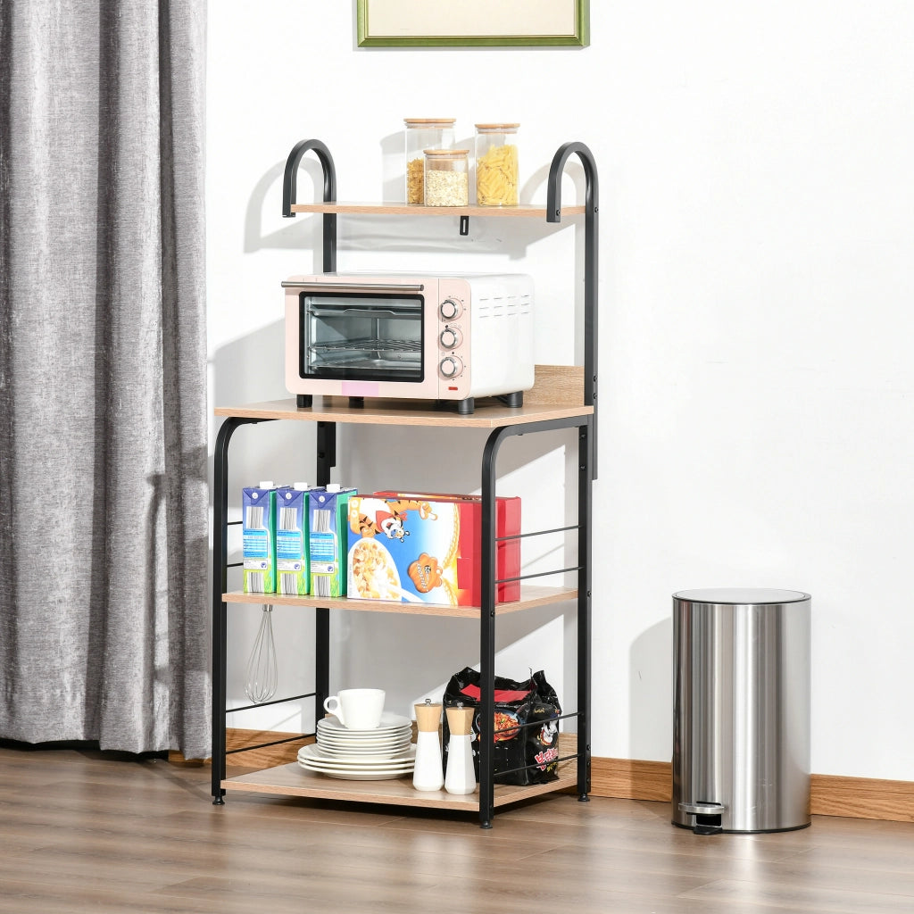 Tavolo da cucina con ripiani ¨C Minimal ¨C effetto legno naturale, telaio in acciaio nero