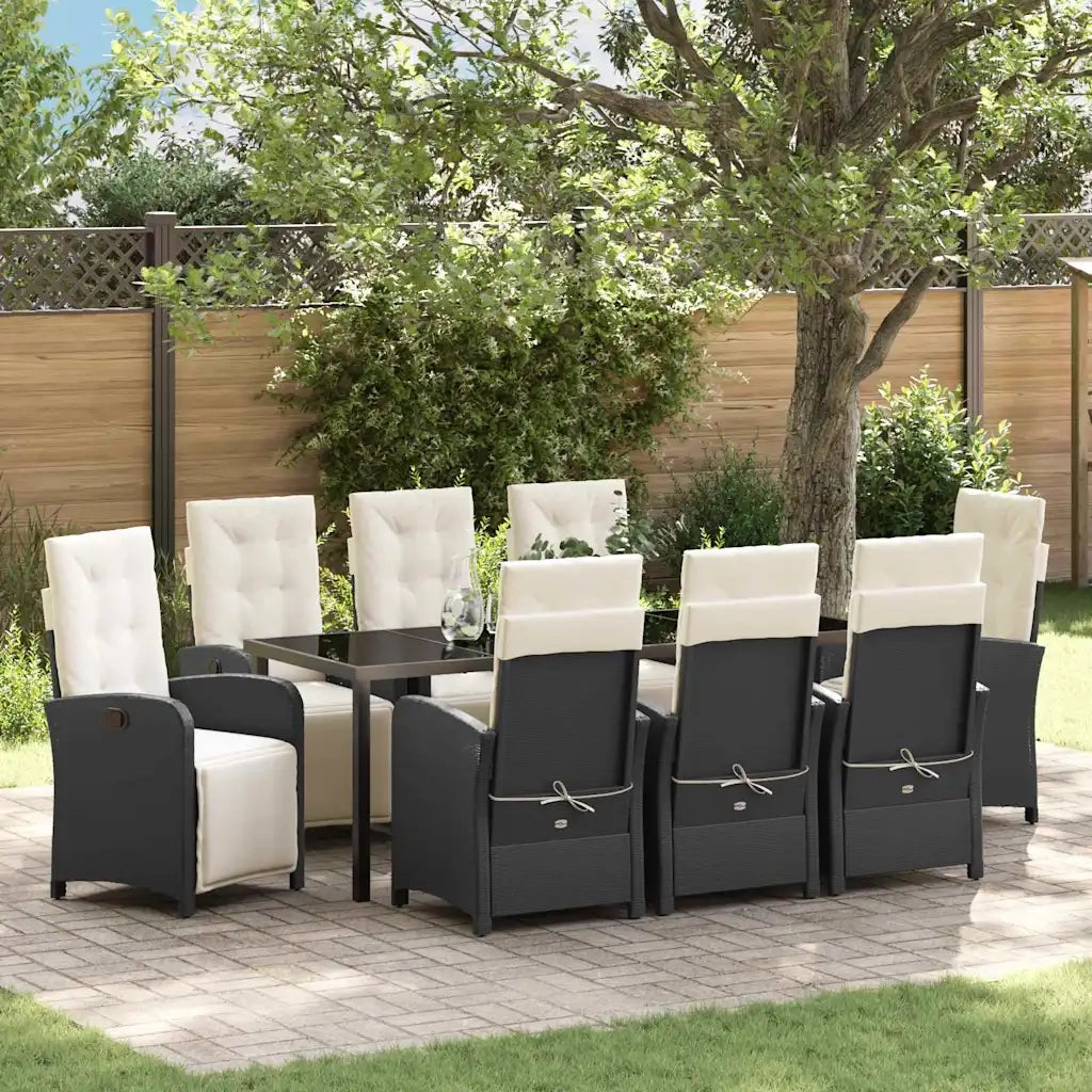 Set da Pranzo per Giardino con cuscino 9 pcs Nero polyrattan 3380308