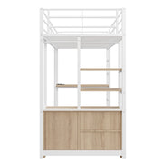 Letto a soppalco singolo 90×200 cm con scrivania; presa USB; ripiani e scala; senza materasso; metallo; bianco