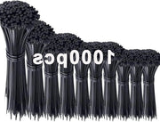 Cavi elettrici - neri - miscele di misure - 1000 pezzi - 350 - 300 - 250 - 200 - 150 - 100 mm - Cinture di filo - Resistenza elevata - Cinture di filo in plastica - Resistenti ai raggi UV - gestione - casa - ufficio